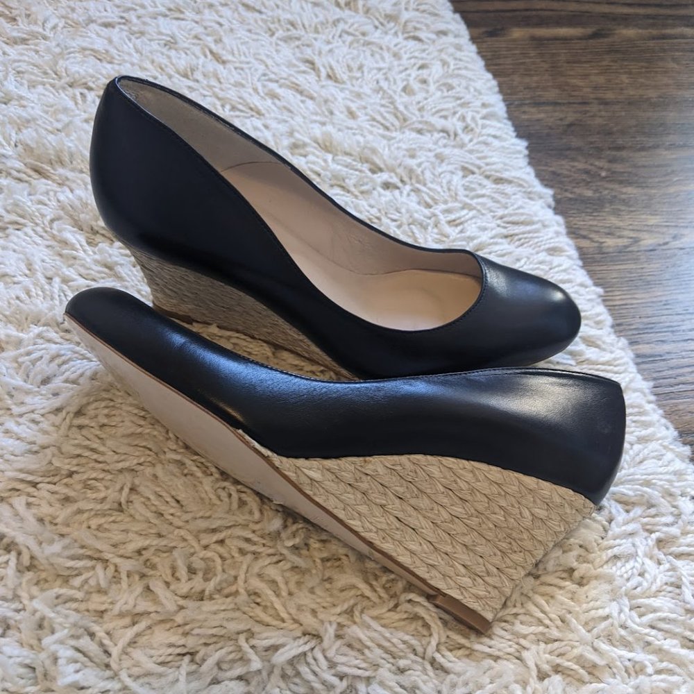 LK Bennet black leather Eevi wedges, like new Size 8.5/ 39.5